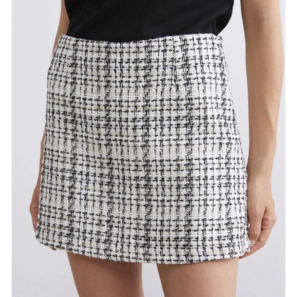 The Drop Mini Skirt Size XL Ivory Black Boucle Textured Back Zipper NEW